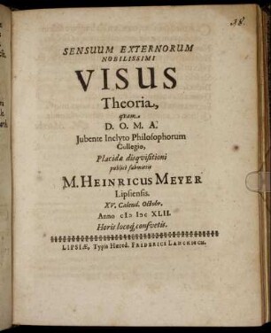 Sensuum Externorum Nobilissimi Visus Theoria