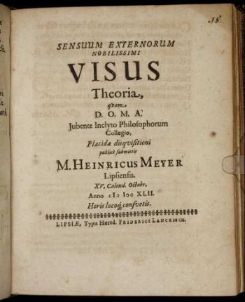 Sensuum Externorum Nobilissimi Visus Theoria
