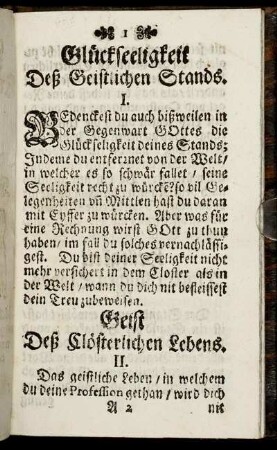 Glückseligkeit Deß Geistlichen Standes.- Gehorsamb.
