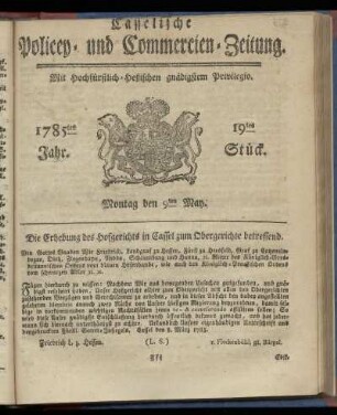 19tes Stueck, Montag den 9ten May. 1785