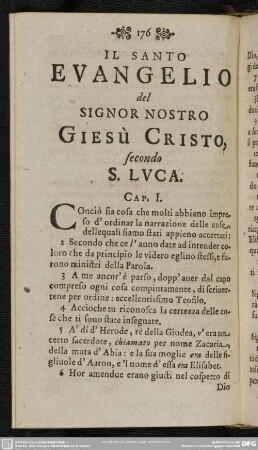 Il Santo Evangelio del Signor Nostro Giesù Cristo, secondo S. Luca