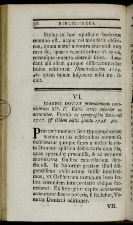 VI. Ioannis Doviat praenotionum canonicarum libb. V. Editio tertia anterior [?]us accuratior.[...]