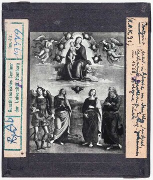 Pietro Perugino: Madonna in der Glorie mit Hl. Michael, Hl. Katharina, Hl. Apollonia und Hl. Johannes Evangelist