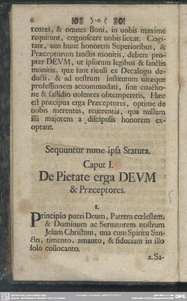 Caput I. De Pietate erga Deum & Praeceptores