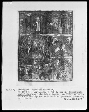 Sammelwerk mit Apokalypse des Heinrich von Hesler & Christherrenchronik — Apokalypse, Folio 97recto-172verso — ---, Folio 97recto-172versoIllustrationen zur Apokalypse in mehreren Bildfeldern, Folio 102verso