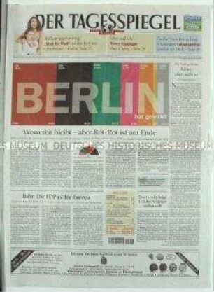 Berliner Tageszeitung "Der Tagesspiegel" zum Ausgang der Wahl des Berliner Abgeordnetenhauses 2011