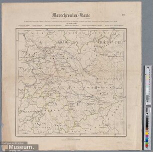 Marschrouten-Karte der franzäsischen Armeen unter Napoleon u. Murat, und der verbündeten Heere unter General Blücher, den Kronprinzen von Schweden, dem Fürsten Schwarzenberg ung Grafen Bennigsen nach Leipzig im October 1813.