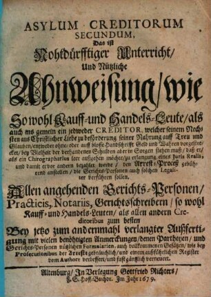 Asylum creditorum secundum