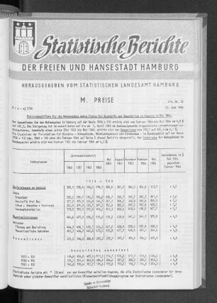 Preisindexziffern für den Wohnungsbau sowie Preise für Baustoffe und Bauarbeiten in Hamburg im Mai 1964 : Lfd. Nr. 22