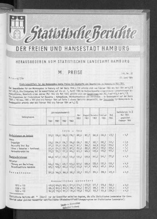 Preisindexziffern für den Wohnungsbau sowie Preise für Baustoffe und Bauarbeiten in Hamburg im Mai 1964 : Lfd. Nr. 22