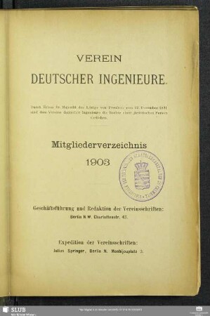 1903: Mitgliederverzeichnis