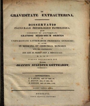 De graviditate extrauterina : Dissertatio inauguralis physiologico pathologica