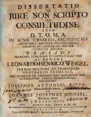 Dissertatio De Jure Non Scripto Seu Consuetudine