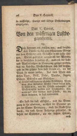 Das V. Capitel. Von den wässerigen Luftbegebenheiten
