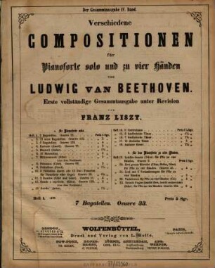 Verschiedene Compositionen für Pianoforte solo und zu vier Händen, 1. 7 Bagatellen : Oeuvre 33