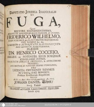 Disputatio Juridica Inauguralis De Fuga