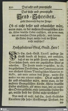 Das Acht und zwantzigste Send-Schreiben