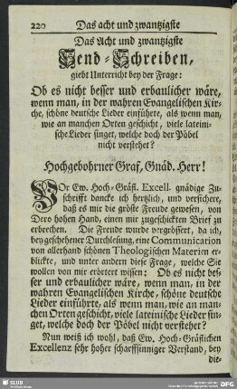 Das Acht und zwantzigste Send-Schreiben
