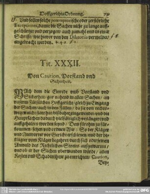 Tit. XXXII. Von Caution, Vorstand und Sicherheit