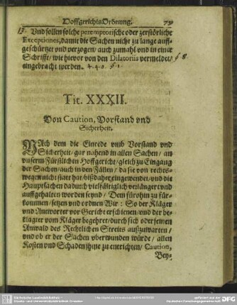 Tit. XXXII. Von Caution, Vorstand und Sicherheit