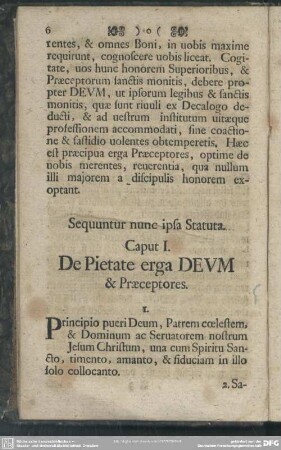 Caput I. De Pietate erga Deum & Praeceptores