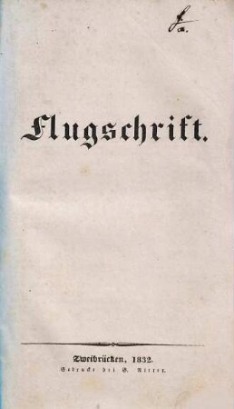 Flugschrift, [1.] (1832). - 20 S.