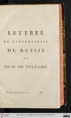 Lettres de l'impératrice de Russie et de M. de Voltaire