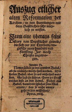 Auszug etlicher alten Reformation der Kirchen, in den Handlungen mit dem Geistlichen sehr nützlich zu wissen