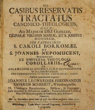 De Casibus Reservatis Tractatus Canonico-Theologicus : Subjunctis Ex Universa Theologia Corollariis