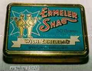 Blechdose für 50g Tabak "ERMELER SHAG" (Abbildung: zwei sich den Rücken zuwendende Raucher)