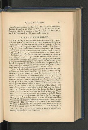 Cyprus and Resources. T. E. Mavrogordato.