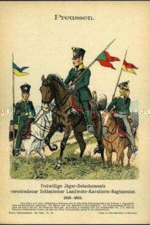 Uniformdarstellung, Freiwillige Jäger von Kavallerie-Regimentern der Schlesischen Landwehr, Königreich Preußen, 1813/1815.