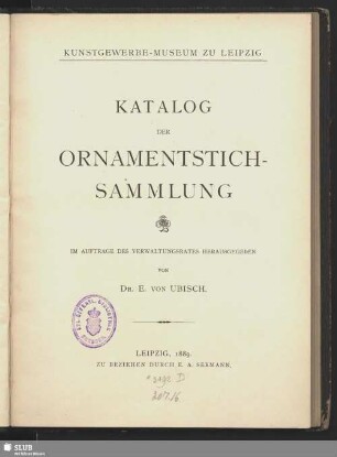 Katalog der Ornamentstich-Sammlung. Kunstgewerbe-Museum zu Leipzig