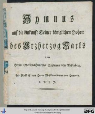 Hymnus auf die Ankunft Seiner königlichen Hoheit des Erzherzog Karls