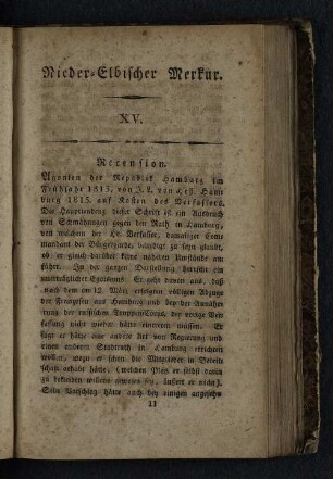 Reception. Agonie der Republik Hamburg im Frühjahr 1813, von J.L. von Heß Hamburg 1815. auf Kosten des Verfassers.