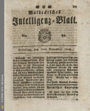 No. 44. Dienstag, den 1ten November 1808