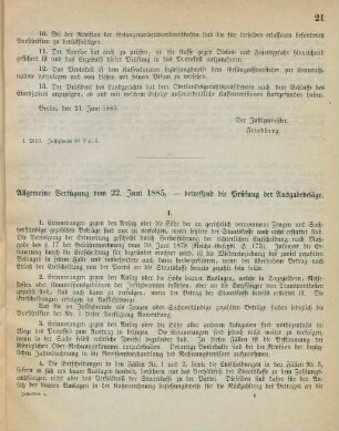Allgemeine Verfügung vom 22. Juni 1885, - betreffend die Prüfung der Ausgabebeläge