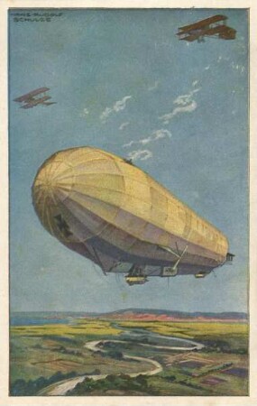 Erster Weltkrieg - Postkarten "Aus großer Zeit 1914/15". "Militärluftkreuzer "Hansa" im Kampf mit feindlichen Fliegern" - "Deutscher Luftflotten-Verein für Schaffung einer starken deutschen Luftflotte und Förderung der Luftfahrerschule!"