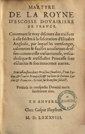 Martyre de la royne d'Escosse Dovairiere de France ...