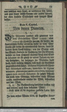 Das V. Capitel. Von denen Planeten