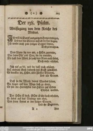 Der 138. Psalm. Weissagung von dem Reiche des Meßias.