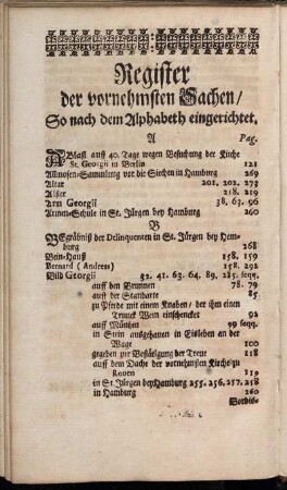 Register der vornehmsten Sachen/ So nach dem Alphabeth eingerichtet.