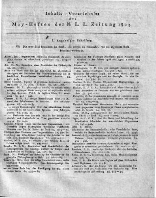 Monatsregister May 1809.