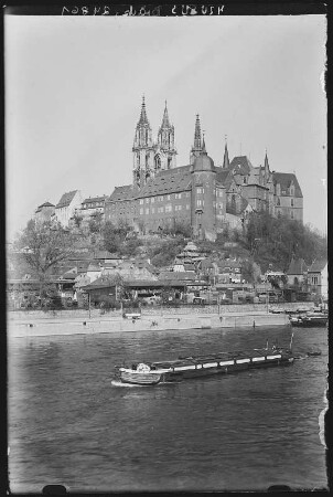 Meißen. Albrechtsburg u. Dom - Elbe m. Lastkahn