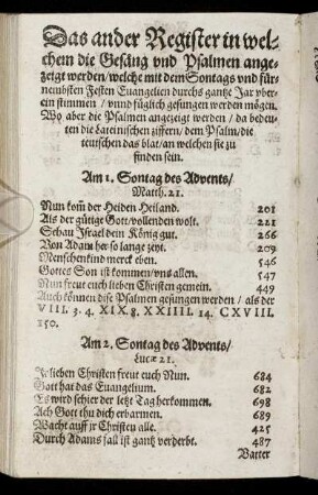 Das ander Register in welchem die Gesäng und Psalmen angezeigt werden ...