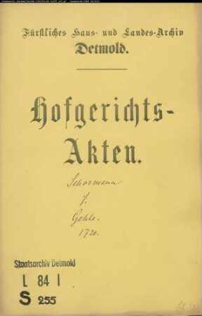 Schormann, Joh. Dietrich, Müller im Kohlpott gegen Joh. Bernd Gehle zu Lage - Schuldforderung