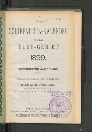 Schifffahrts-Kalender für das Elbe-Gebiet 1899.