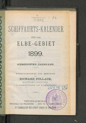 Schifffahrts-Kalender für das Elbe-Gebiet 1899.