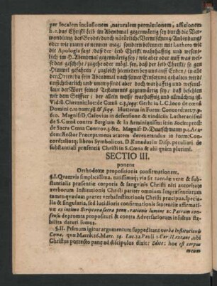 Sectio III. ponens Orthodoxae propositionis confirmationem.