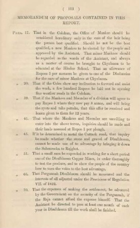 Memorandum of proposals contained in this report